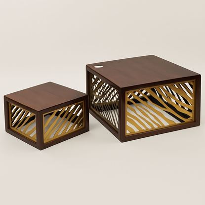 Picture of SHL WOOD RISER SQ W/ GOLD JALI 3P 6519