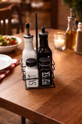 Picture of HS VAMA OIL VINEGAR SET 4P GLASS WHITE / BLACK