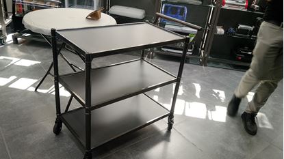 Picture of HS SERVICE TROLLEY 3 TIER GREY PIPE & BLACK GLASS