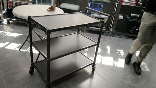 Picture of HS SERVICE TROLLEY 3 TIER GREY PIPE & BLACK GLASS